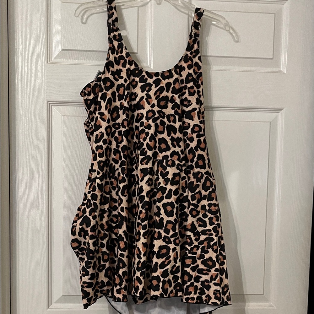 NWT 22W Leopard Print One-Piece Swimdress - Tan/Black - Picture 8 of 8